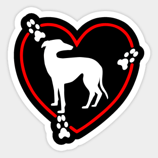 Greyhound White Red Hearts Paw Prints Sticker